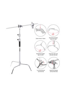 Coopic 2 Pack C Stand Stainless Steel 210cm Max height with 88cm Holding Arm and 2 pieces Grip Head for Video Reflector Mono light and Photography  - Image 4