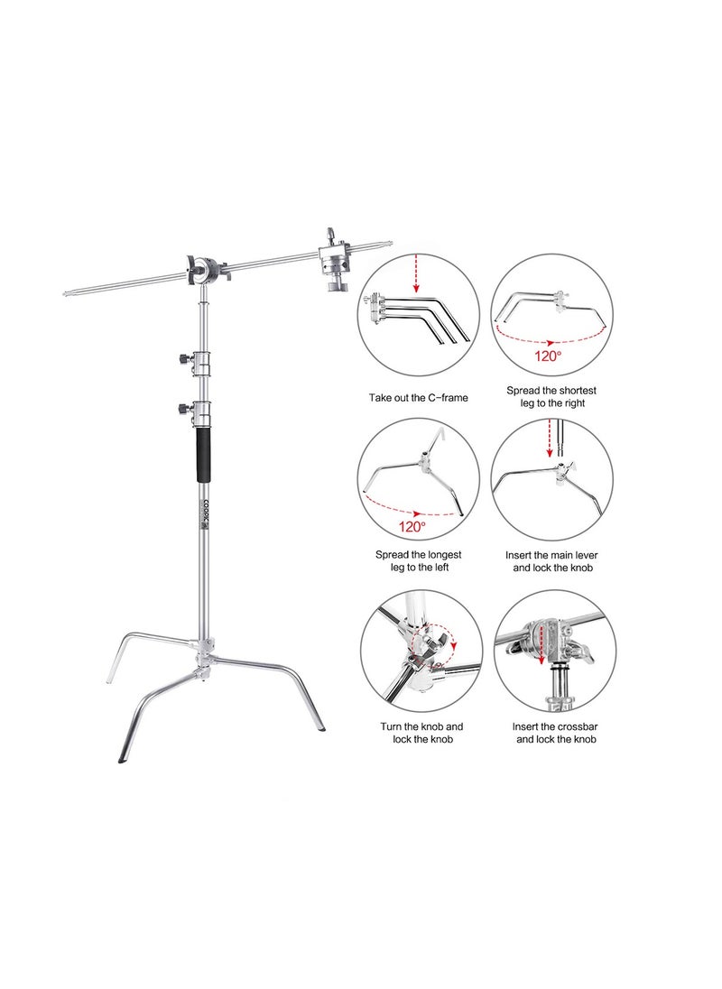 Coopic - 2 Pack C Stand Stainless Steel 210cm Max height with 88cm Holding Arm and 2 pieces Grip Head for Video Reflector Mono light and Photography - Image 1