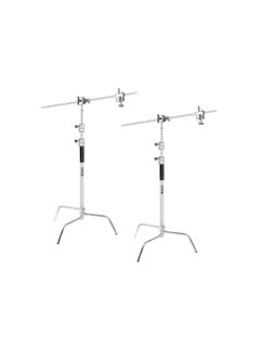 2 Pack C Stand Stainless Steel 210cm Max height with 88cm Holding Arm and 2 pieces Grip Head for Video Reflector Mono light and Photography