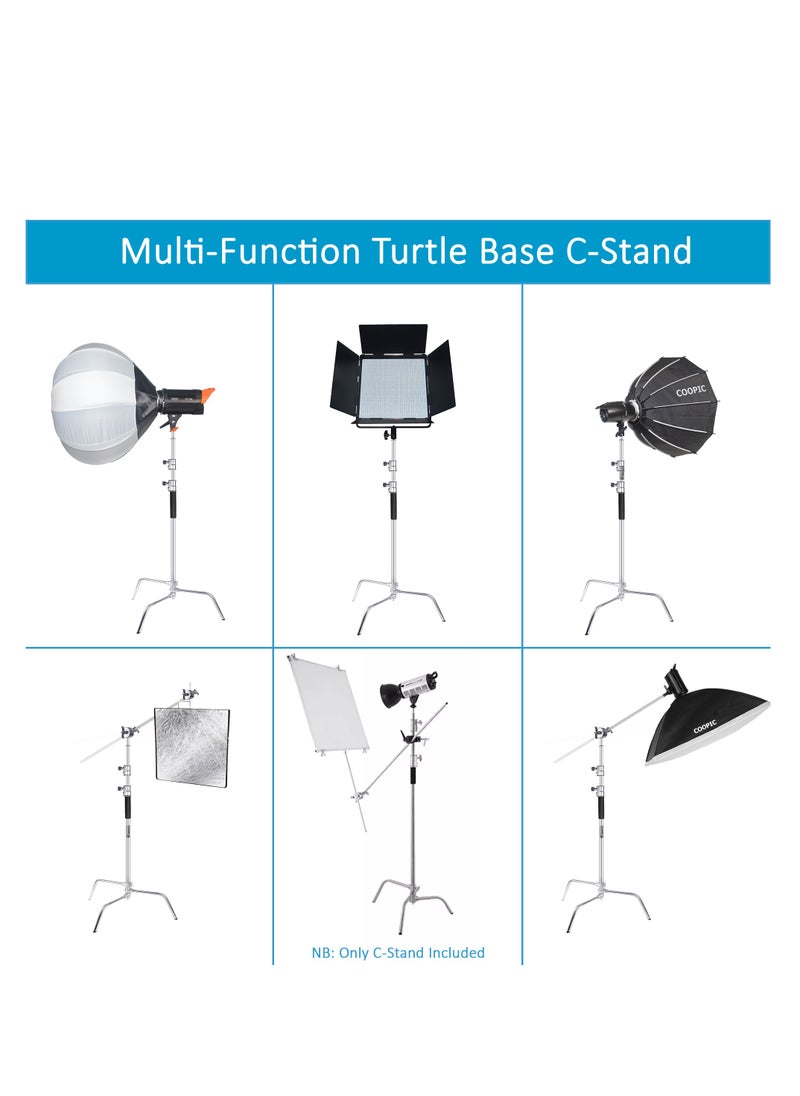 Coopic - 2 Pack C Stand Stainless Steel 210cm Max height with 88cm Holding Arm and 2 pieces Grip Head for Video Reflector Mono light and Photography - Image 1