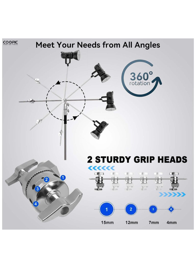 Coopic 2 Pack C Stand Stainless Steel 210cm Max height with 88cm Holding Arm and 2 pieces Grip Head for Video Reflector Mono light and Photography  - Image 2