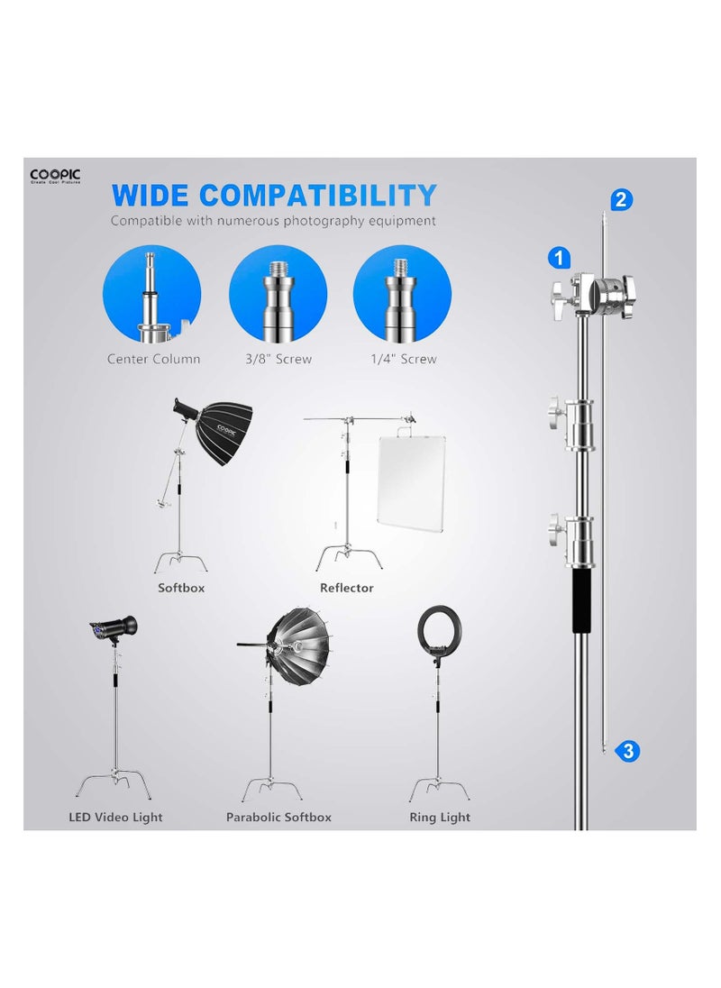 Coopic 2 Pack C Stand Stainless Steel 210cm Max height with 88cm Holding Arm and 2 pieces Grip Head for Video Reflector Mono light and Photography  - Image 4