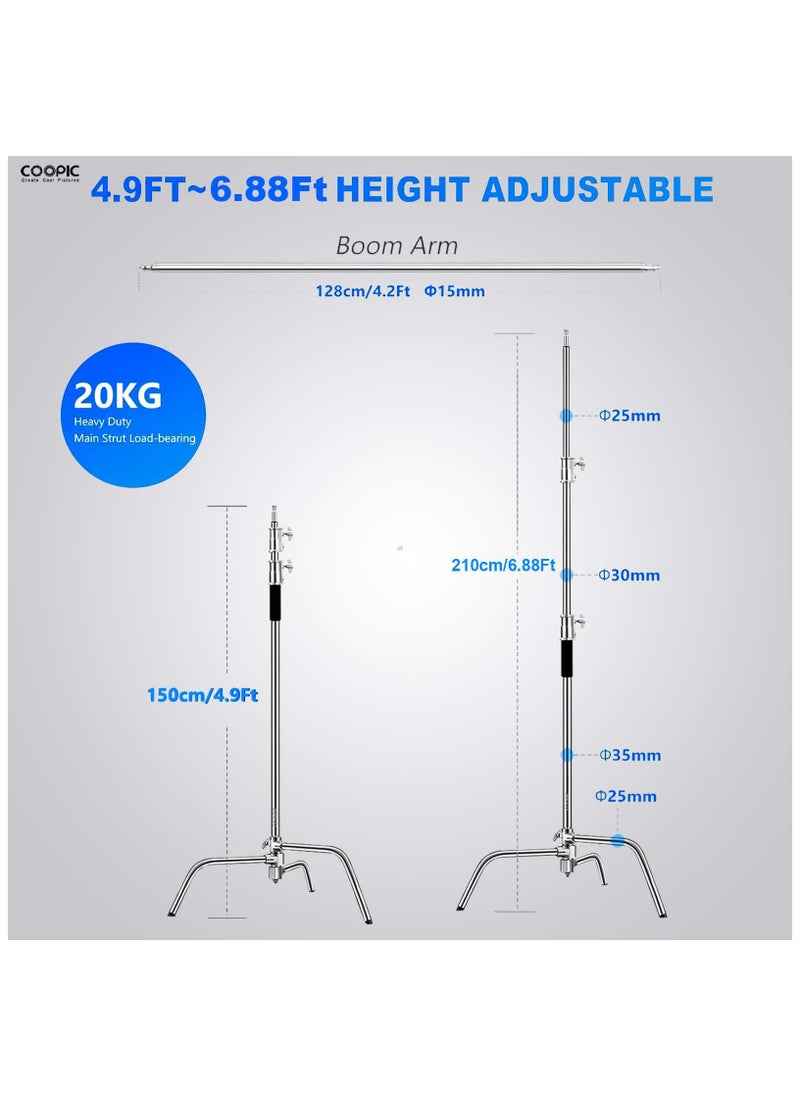 Coopic 2 Pack C Stand Stainless Steel 210cm Max height with 88cm Holding Arm and 2 pieces Grip Head for Video Reflector Mono light and Photography  - Image 5
