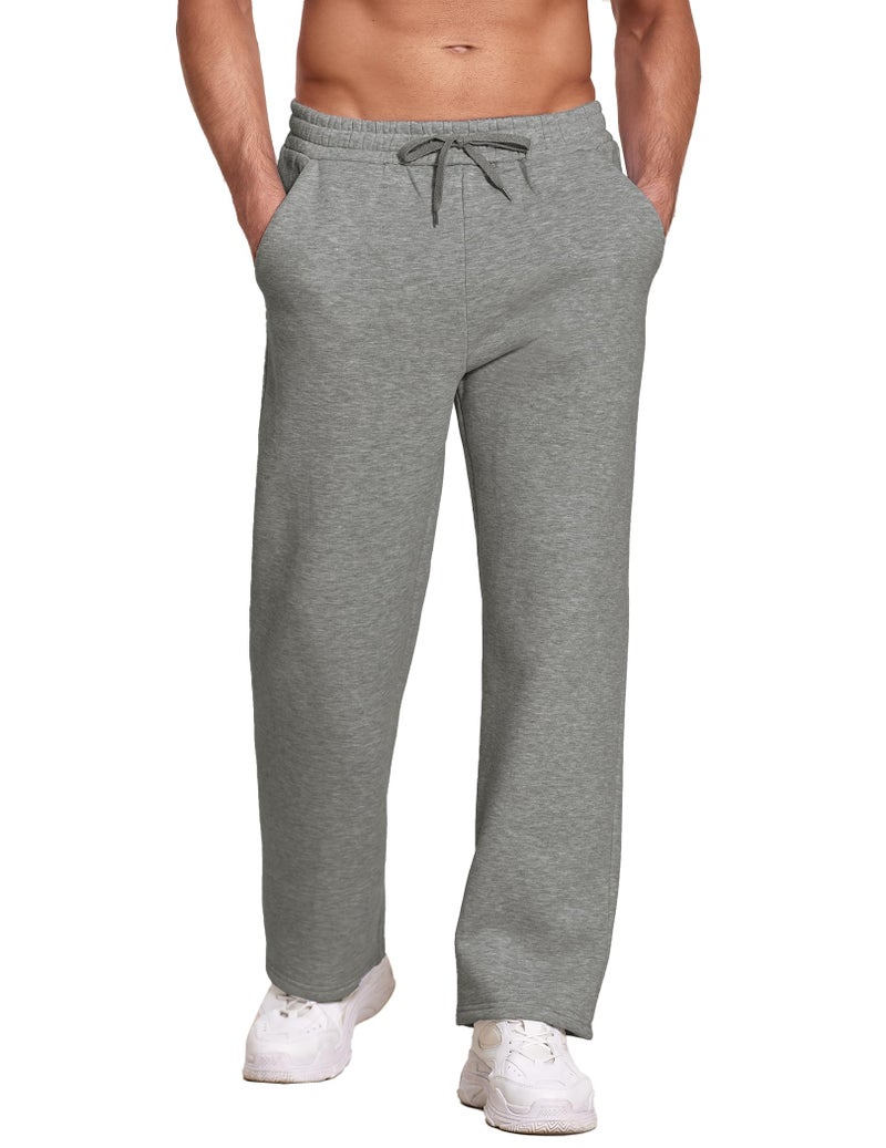 Deyeek Mens Grey Sweat Pants Thick Open Bottom Sweatpants for Men Baggy Straight Leg Joggers Winter Fleece Pants with Pockets - Image 3