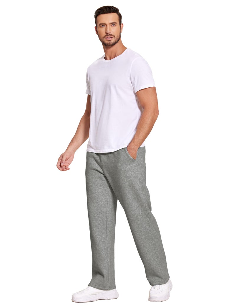 Deyeek Mens Grey Sweat Pants Thick Open Bottom Sweatpants for Men Baggy Straight Leg Joggers Winter Fleece Pants with Pockets - Image 5