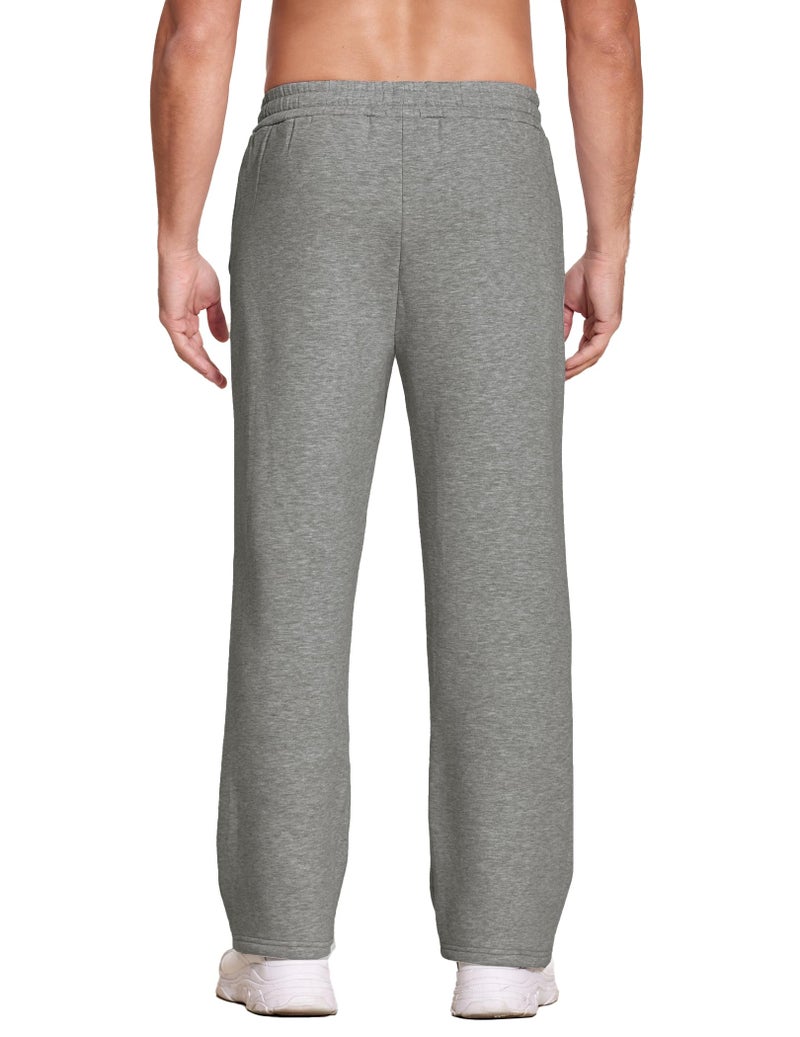 Deyeek Mens Grey Sweat Pants Thick Open Bottom Sweatpants for Men Baggy Straight Leg Joggers Winter Fleece Pants with Pockets - Image 2