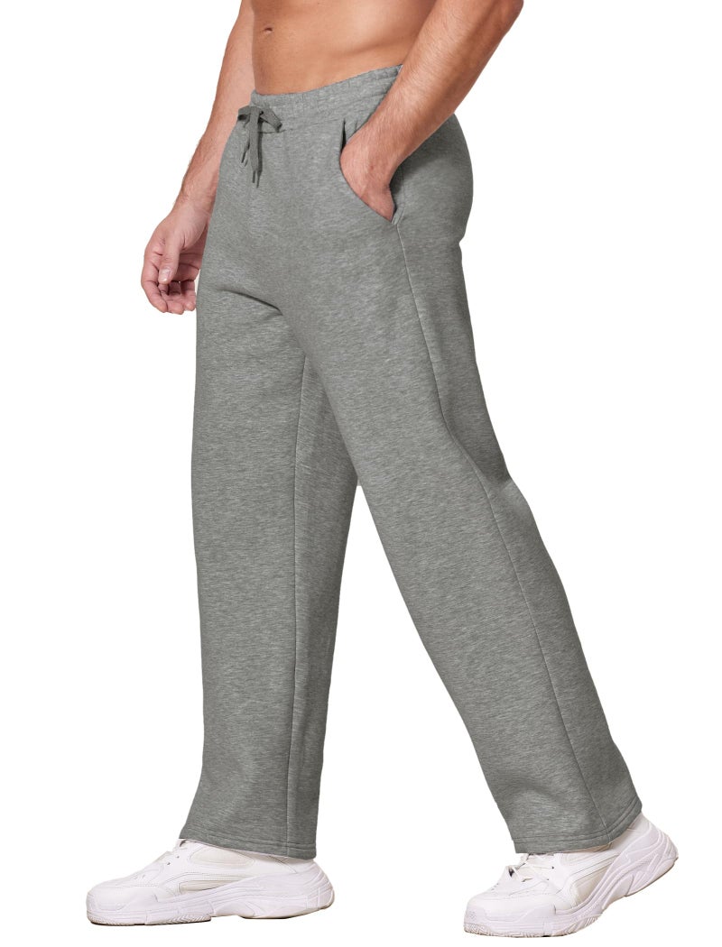Deyeek Mens Grey Sweat Pants Thick Open Bottom Sweatpants for Men Baggy Straight Leg Joggers Winter Fleece Pants with Pockets - Image 1