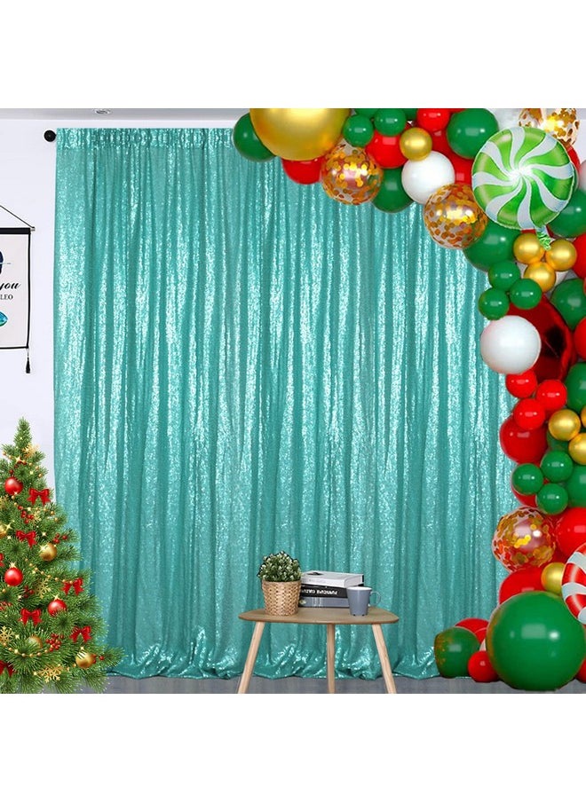 Partisout - Sequin Curtain Backdrop 8X8Ft Teal Sequin Background Sequence Backdrop Party Glitter Backdrop Sparkle Backdrop Wedding Birthday Party Photo Backdrop And Shimmer Backdrop (8Ftx8Ft) - Image 1