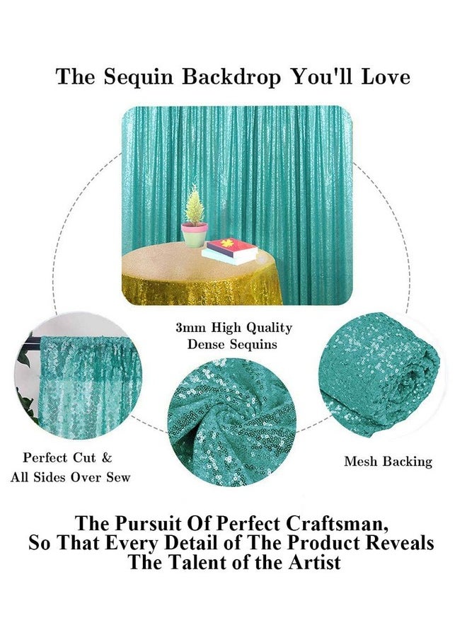Partisout - Sequin Curtain Backdrop 8X8Ft Teal Sequin Background Sequence Backdrop Party Glitter Backdrop Sparkle Backdrop Wedding Birthday Party Photo Backdrop And Shimmer Backdrop (8Ftx8Ft) - Image 1