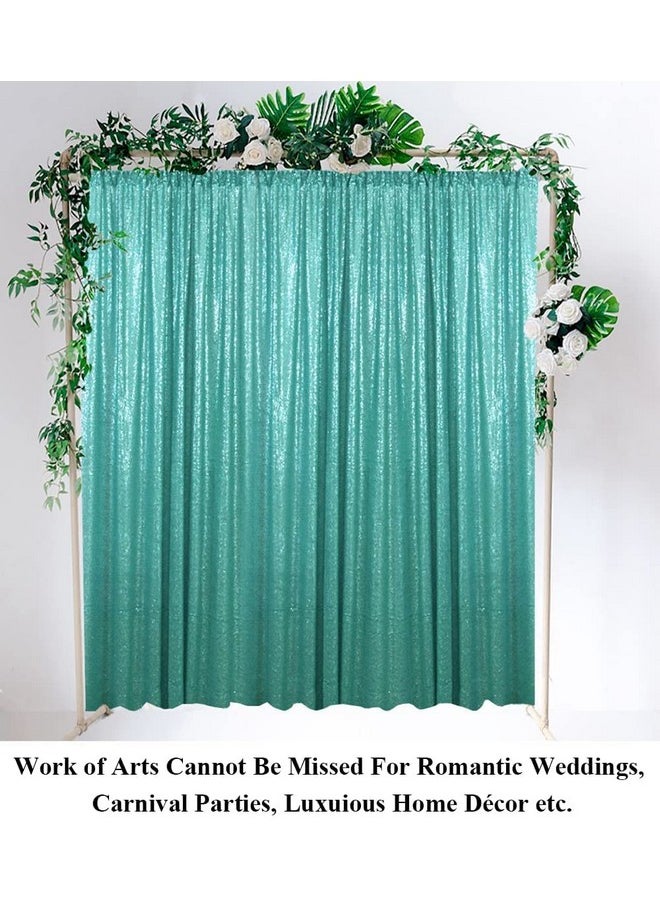 Partisout - Sequin Curtain Backdrop 8X8Ft Teal Sequin Background Sequence Backdrop Party Glitter Backdrop Sparkle Backdrop Wedding Birthday Party Photo Backdrop And Shimmer Backdrop (8Ftx8Ft) - Image 1