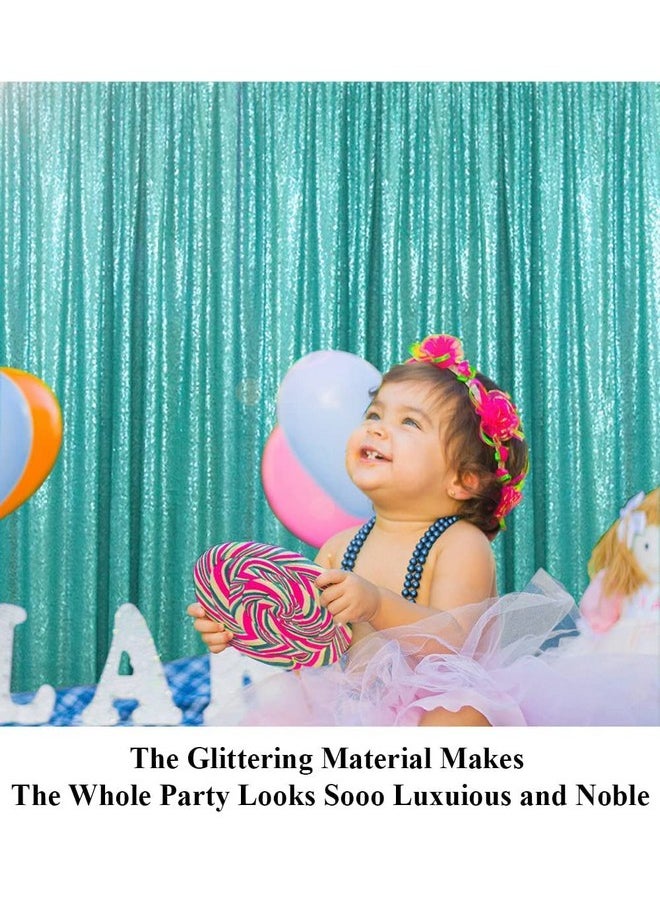 Partisout - Sequin Curtain Backdrop 8X8Ft Teal Sequin Background Sequence Backdrop Party Glitter Backdrop Sparkle Backdrop Wedding Birthday Party Photo Backdrop And Shimmer Backdrop (8Ftx8Ft) - Image 1