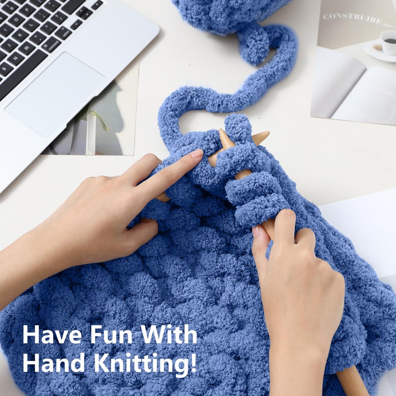 Cozyful Chunky Yarn for Hand Knitting - #10 Chunky Chenille Yarn, Jumbo Big Thick Chunky Yarns for Crocheting, Super Bulky Chunky Knit Blanket Yarns, 8 Skein (25 yds 8 oz Each Skein), Country Blue - Image 5