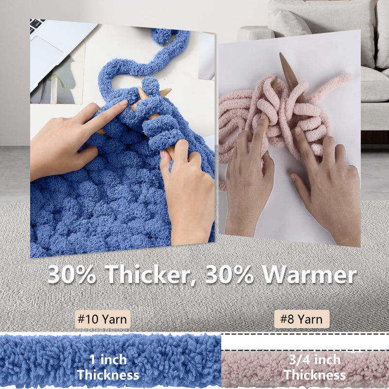 Cozyful Chunky Yarn for Hand Knitting - #10 Chunky Chenille Yarn, Jumbo Big Thick Chunky Yarns for Crocheting, Super Bulky Chunky Knit Blanket Yarns, 8 Skein (25 yds 8 oz Each Skein), Country Blue - Image 3
