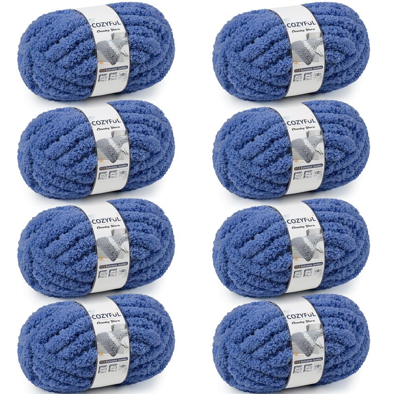 Cozyful Chunky Yarn for Hand Knitting - #10 Chunky Chenille Yarn, Jumbo Big Thick Chunky Yarns for Crocheting, Super Bulky Chunky Knit Blanket Yarns, 8 Skein (25 yds 8 oz Each Skein), Country Blue - Image 1