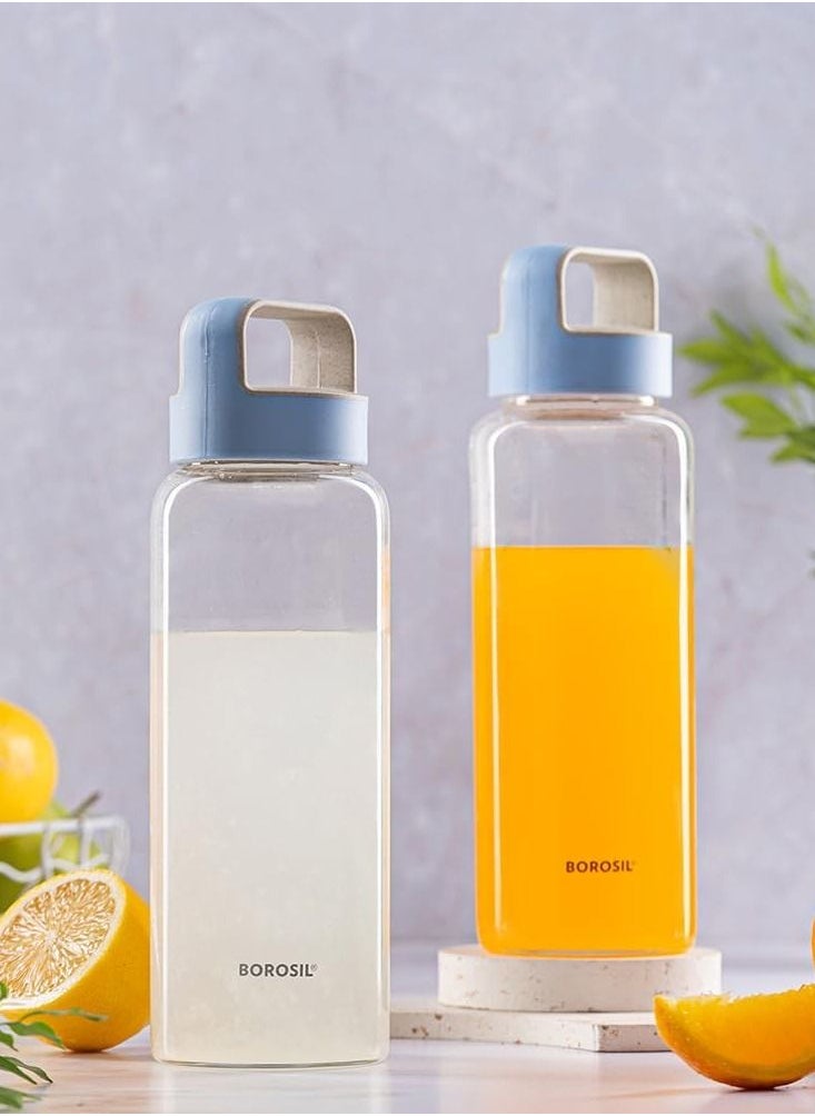 BOROSIL - Crysto Glass Bottle With Blue Lid- Wide Mouth, Freezer Safe-1L - Image 1