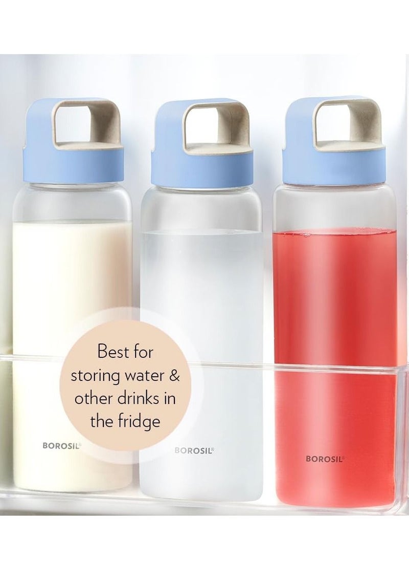 BOROSIL - Crysto Glass Bottle With Blue Lid- Wide Mouth, Freezer Safe-1L - Image 1