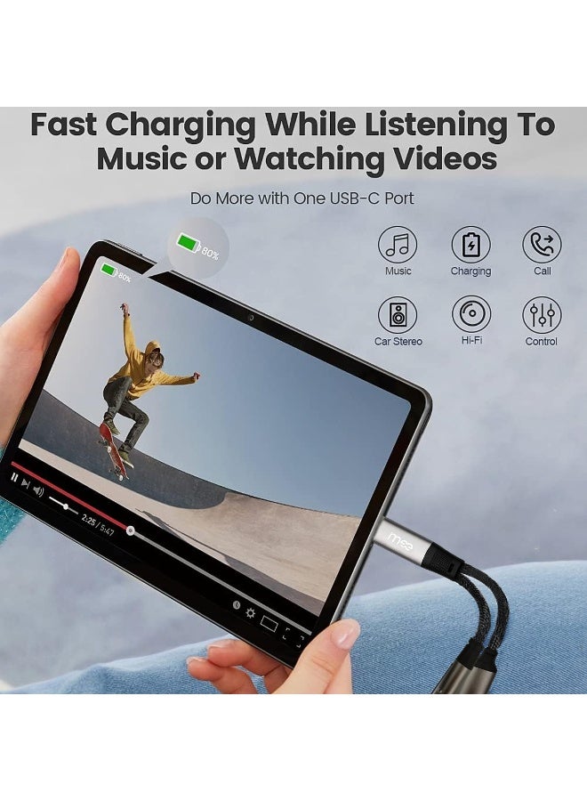 آیمی محول iMee 2 في 1 من USB-C إلى 3.5 مم للصوت والشحن (IM-226)، صوت عالي الدقة، شحن سريع، كابل مضفر متين، موزع متعدد الوظائف للهواتف/الأجهزة اللوحية/أجهزة الكمبيوتر المحمولة من النوع C، - Image 2