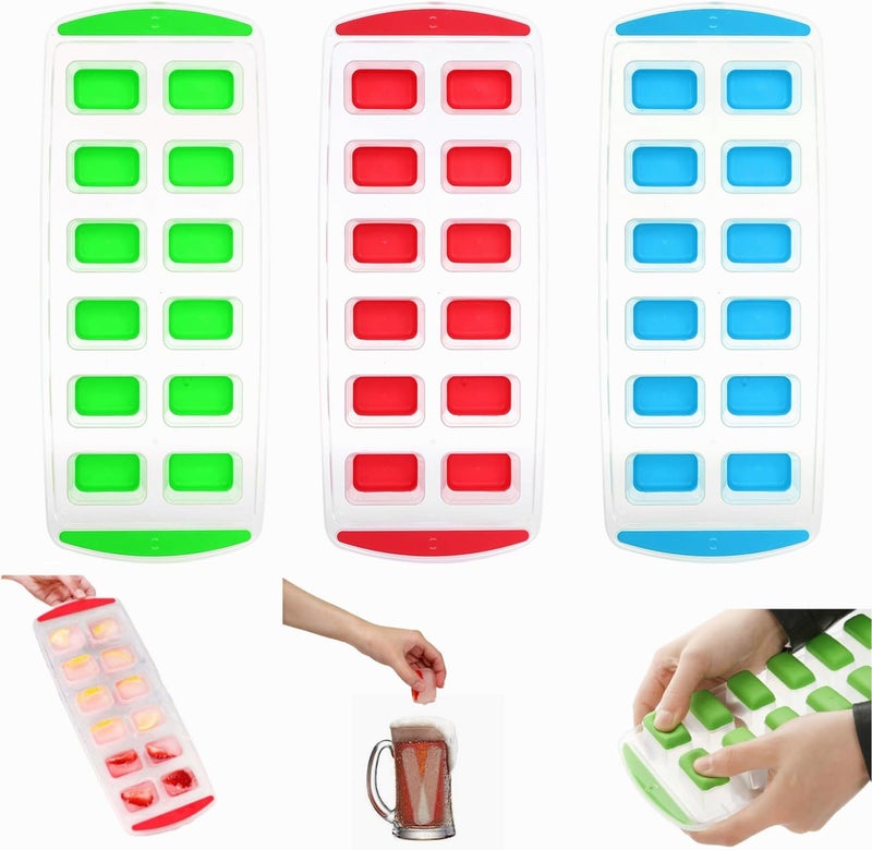 MAX-EMA GLOBAL MAX‑EMA GLOBAL Ice Cube Trays 3 Pack 36  Ice Cube Silicone Moulds With No Spill Easy‑release Flexible Silicone Base And Plastic Frame For Freezer Reusable Rectangle Ice Cube Tray - Image 1