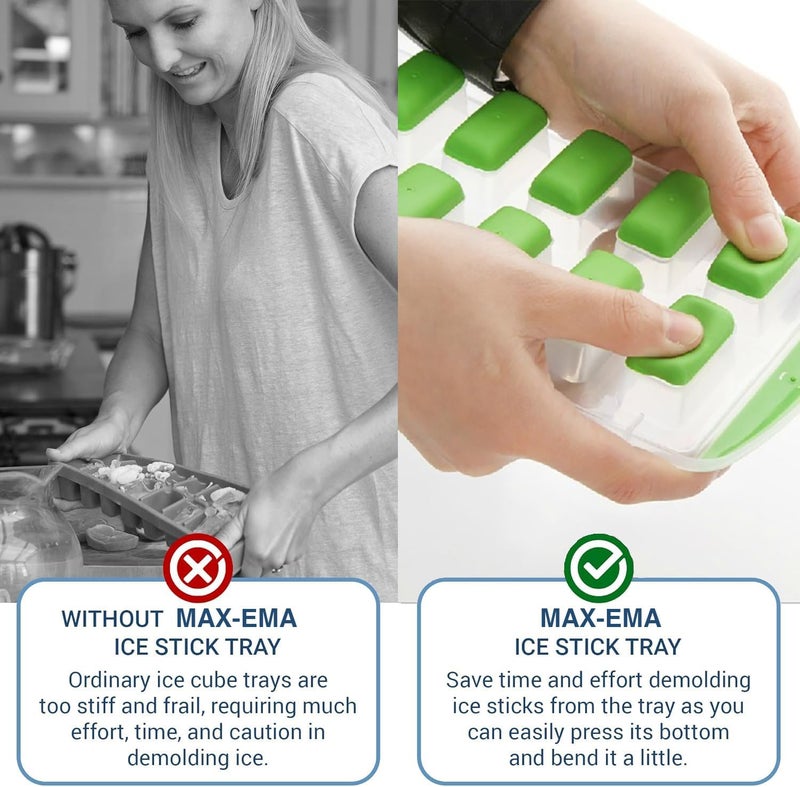 MAX-EMA GLOBAL MAX‑EMA GLOBAL Ice Cube Trays 3 Pack 36  Ice Cube Silicone Moulds With No Spill Easy‑release Flexible Silicone Base And Plastic Frame For Freezer Reusable Rectangle Ice Cube Tray - Image 3