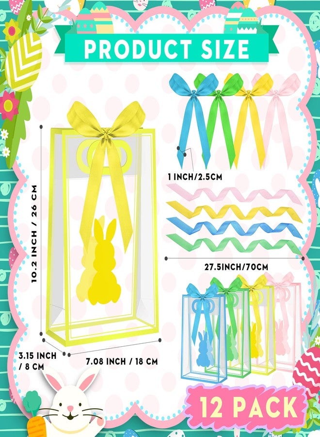 Gilprop 12 Pcs Easter Clear Plastic Gift Bags with Handles Bunny Reusable Treat Tote Goodie Bags with Ribbons for Easter Spring Birthday Party Favors Supplies Snack Candy Treat 10.2 x 7.1 x 3.2 Inch - Image 3