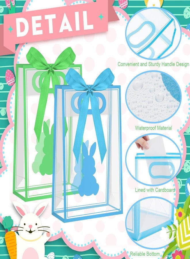 Gilprop 12 Pcs Easter Clear Plastic Gift Bags with Handles Bunny Reusable Treat Tote Goodie Bags with Ribbons for Easter Spring Birthday Party Favors Supplies Snack Candy Treat 10.2 x 7.1 x 3.2 Inch - Image 4