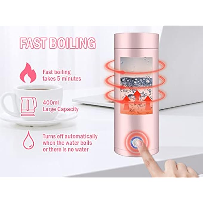 Hitopin 400Ml Travel Kettle Travel Electric Mini Kettle Automatic Shut Off Travel Tea Kettle With 2Pcs Stickers And 1Pc Cup Brush For Making Tea Coffee Milk Pink 400Ml - Image 2