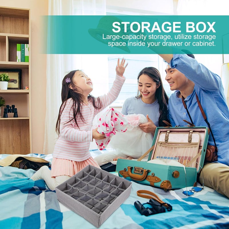Folding Bra and Sock Organizer Box with 24 Compartments, Light Gray High-elastic Ion Mesh Fabric, Washable Underwear Drawer Storage for Closet and Dresser - Image 5