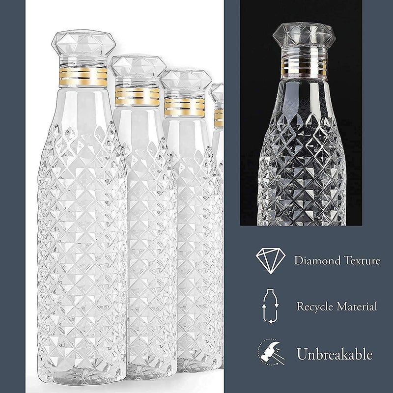 HENIRAG White Crystal Diamond Water bottle set for Fridge Office Sports School Gym Yoga 1 L Unbreakable LeakProof TransparentPlastic PACK OF3 - Image 5
