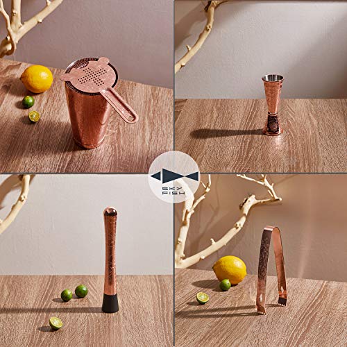 Skyfish SKY FISH Bartender Kit Cocktail Shaker Set-6 Pieces Stainless Steel Copper Plated Etching Bar Tools with Boston Shaker Tins,Mixing Spoon,Mojito Muddler,Jigger,Hawthorne Strainer,Ice Tongs - Image 3