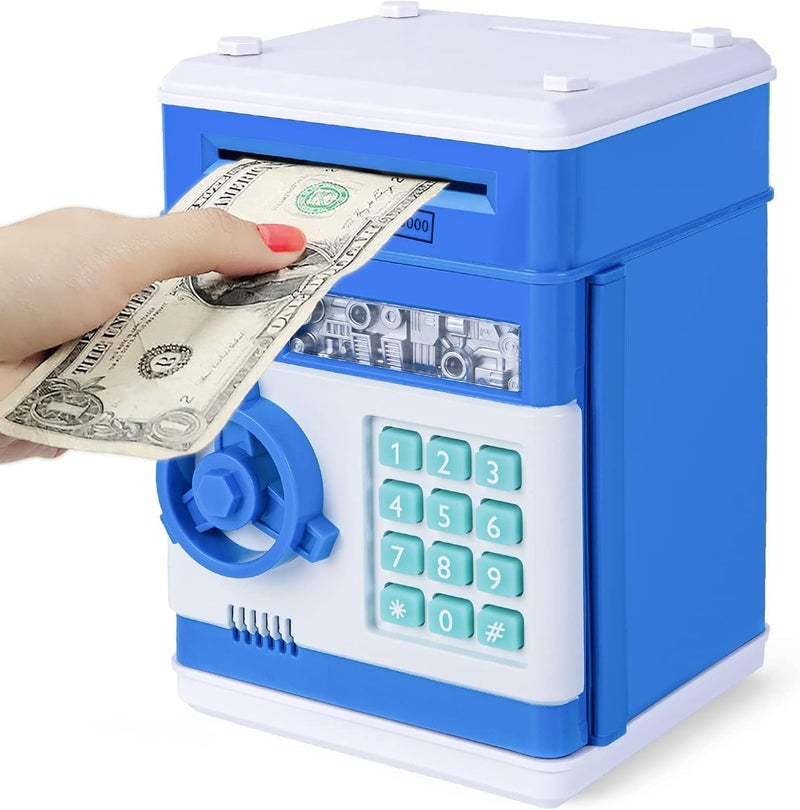Seasonal & permanent compatible Safe Coin Bank Birthday Gift Toys for 3-12 Year Old Girl Boy, Children Fun Toys 8-12 Kids ATM Bank Machine with Bank Card Money Bank for Cash Toy Electronic Coin Banks Box for Kids Blue Spec upgraded improved quality - Image 1