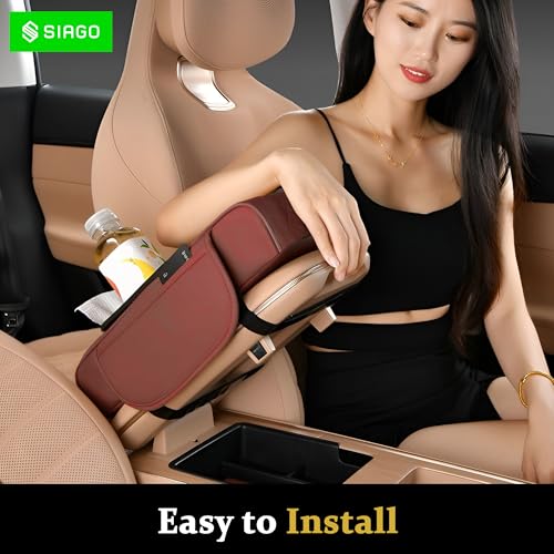 SIAGO SIA399 Premium Car Armrest Cover | 5-in-1 Center Console Organizer with Cup Holder, Phone Slot, & Storage Bags | Anti-Slip PU Leather Cushion for Sedans & SUVs (Brown) - Image 5