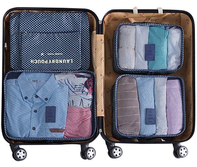 Mossio Packing Organizers,Mossio 7pc Small Medium Large Packing Cubes Set Garment Clothes Bag Navy Star - Image 3