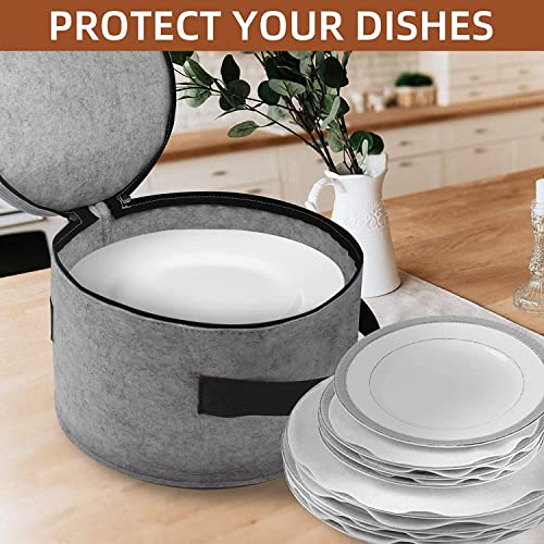 GREENSHEEP Plate Storage Case with 12 Thick Felt Dividers for Storing and Organizing Dinnerware Dishes, Light Grey - Image 2