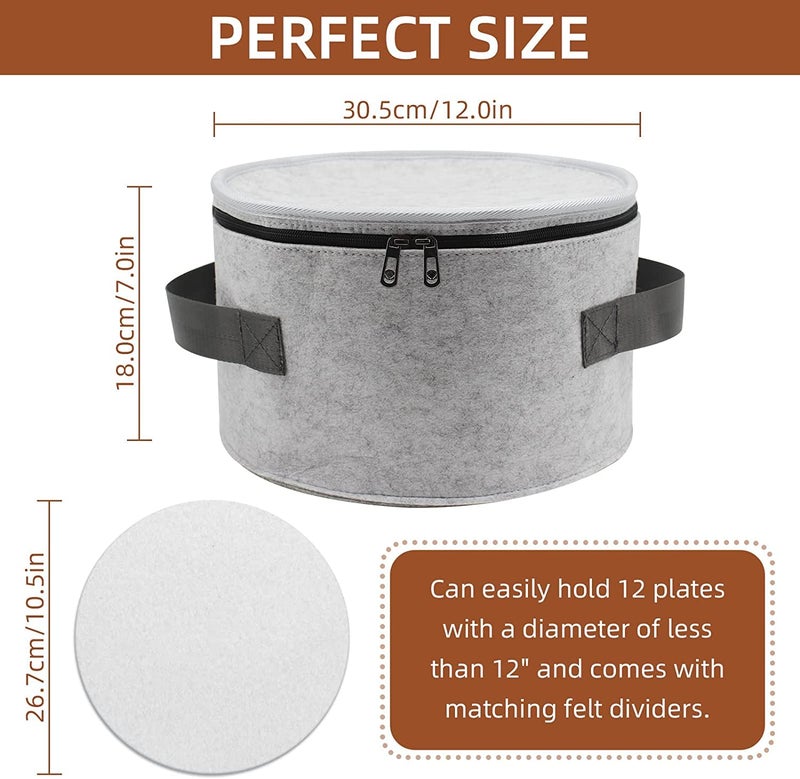 GREENSHEEP Plate Storage Case with 12 Thick Felt Dividers for Storing and Organizing Dinnerware Dishes, Light Grey - Image 3