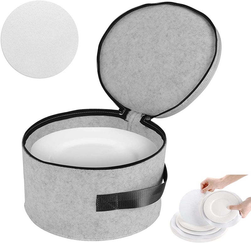 GREENSHEEP Plate Storage Case with 12 Thick Felt Dividers for Storing and Organizing Dinnerware Dishes, Light Grey - Image 1
