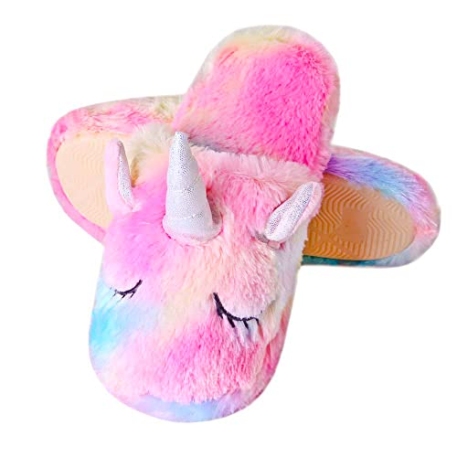 Anddyam Kids Family Cute Cat Household Anti-Slip Indoor Home Slippers for Girls and Boys (4-6 Big Kid, Unicorn Pink) - Image 2