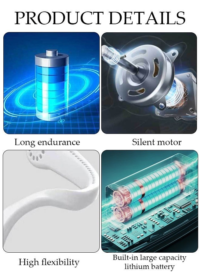 DUNISO Portable Neck Fan, Hands Free Bladeless Neck Fan, 3 Speeds Adjustable USB Rechargeable Battery Powered Personal Neck Fan for Office, Travel, Sports, Household, Outdoor - Image 2