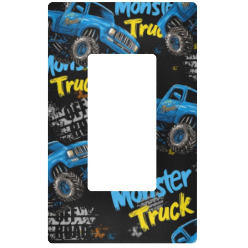 Pfrewn Monster Blue Truck Car Grunge Wall Plate Cover Size 1Gang 46 x 29 Single Rocker Switch Plates Kids Boys Decorative Nursery Teen Toddler Game Room Bedroom Bathroom Decor