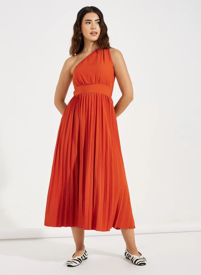 تايك تو One Shoulder Neck Pleated Midi Dress