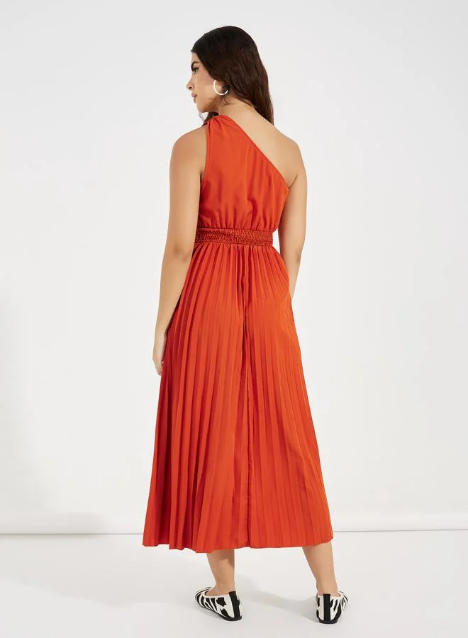 تايك تو One Shoulder Neck Pleated Midi Dress