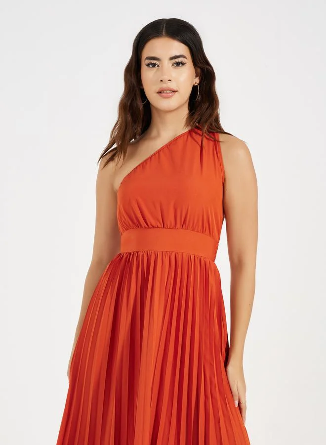 تايك تو One Shoulder Neck Pleated Midi Dress