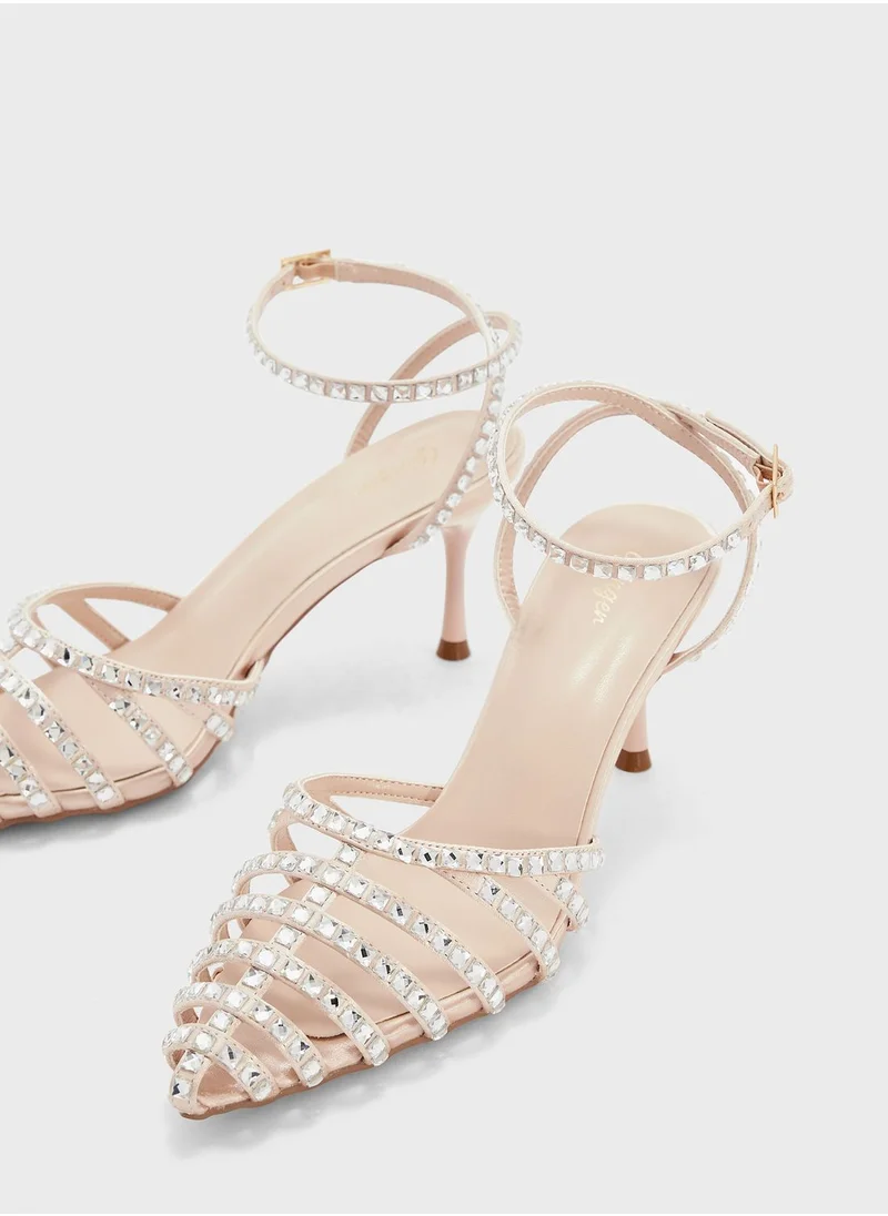 Ginger Square Diamante Multi-Strap Pointed Pump