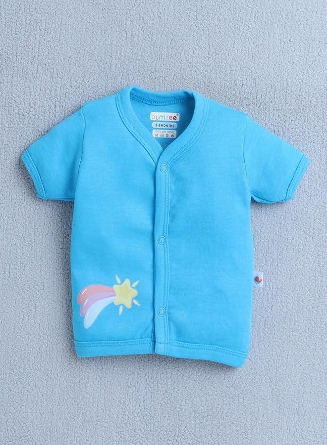 BUMZEE Baby Girls Cotton Pack of 4 Front Open Jablas Half Sleeves Blue & Pink - 9-12 Months (Peb10548E-blu) - Image 4