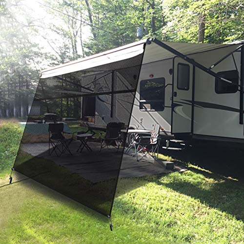EXCELFU RV Awning Sun Shade Screen with Zipper 9 X 10Fit for 11 AwningRV Awning Shade Screen with Zipper Motorhome Trailer Camper Awnings Screen Black Mesh UV Blocker Complete Kits - Image 1