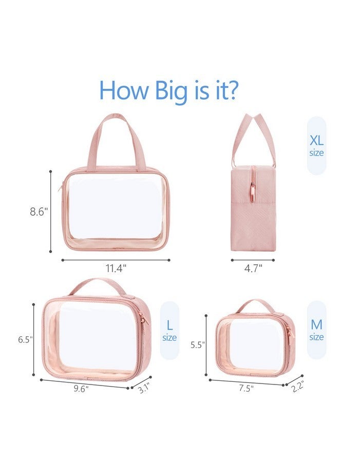 Packism Clear Toiletry Bags, 3 Pack Clear Makeup Bags With Handle Large Opening, Waterproof Clear Cosmetic Bags Fit Carry-On Travel Essentials, Travel Accessories Clear Travel Bags, Pink - Image 3