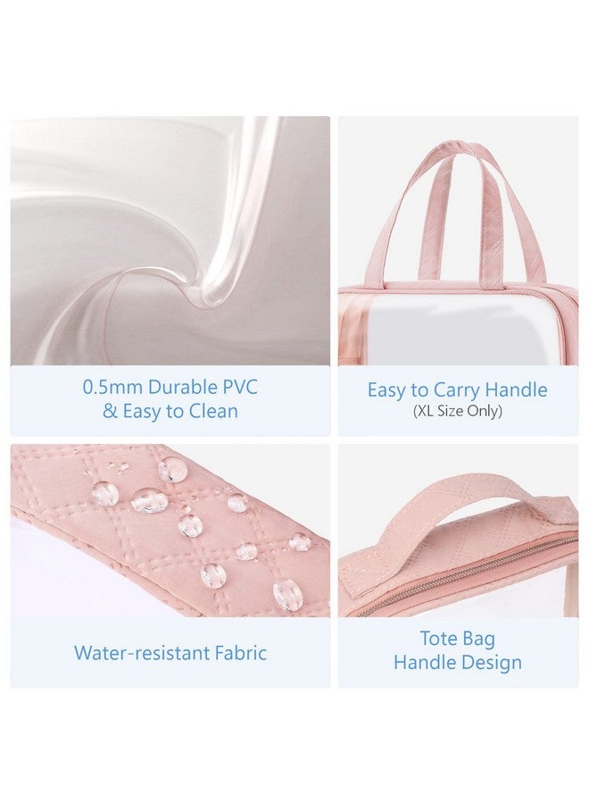 Packism Clear Toiletry Bags, 3 Pack Clear Makeup Bags With Handle Large Opening, Waterproof Clear Cosmetic Bags Fit Carry-On Travel Essentials, Travel Accessories Clear Travel Bags, Pink - Image 5