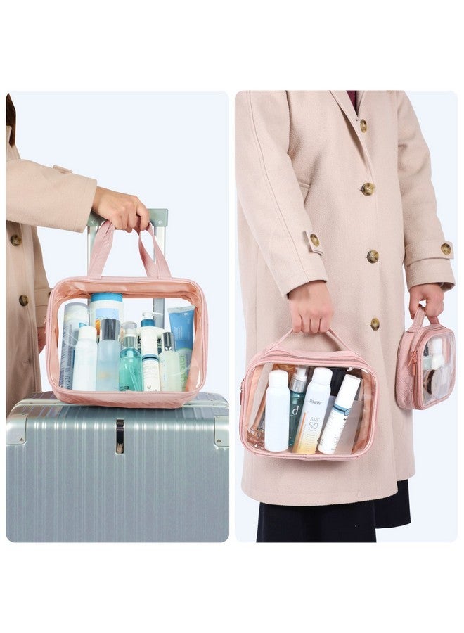 Packism Clear Toiletry Bags, 3 Pack Clear Makeup Bags With Handle Large Opening, Waterproof Clear Cosmetic Bags Fit Carry-On Travel Essentials, Travel Accessories Clear Travel Bags, Pink - Image 4