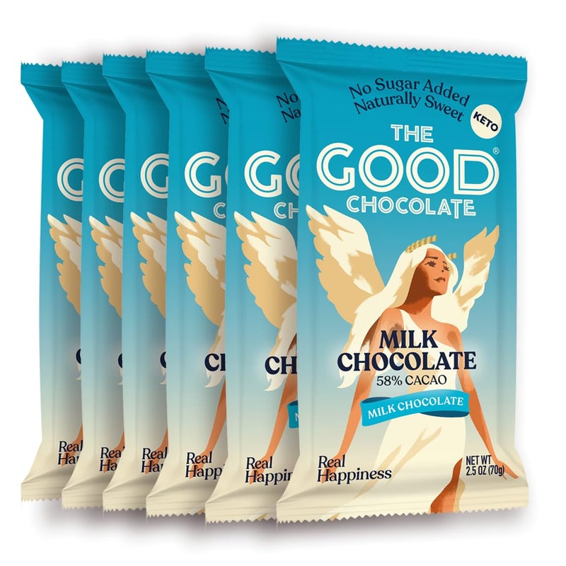 THE GOOD CHOCOLATE - Milk Chocolate Bars with 80% Less Sugar & Lower Net Carbs - Keto Chocolate Bar with Lower Calories, All Natural and Non-GMO Keto Snacks, 2.5 oz (6 Bars Value Pack) - Image 1