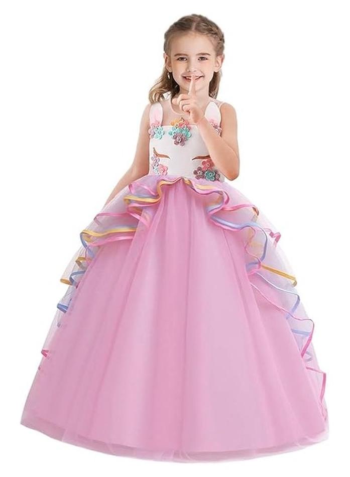 SHOWDAY Unicorn Costume Princess Birthday Pageant Party Dance Performance Carnival Long Maxi Tulle Fancy Dress Up Outfits - Image 1