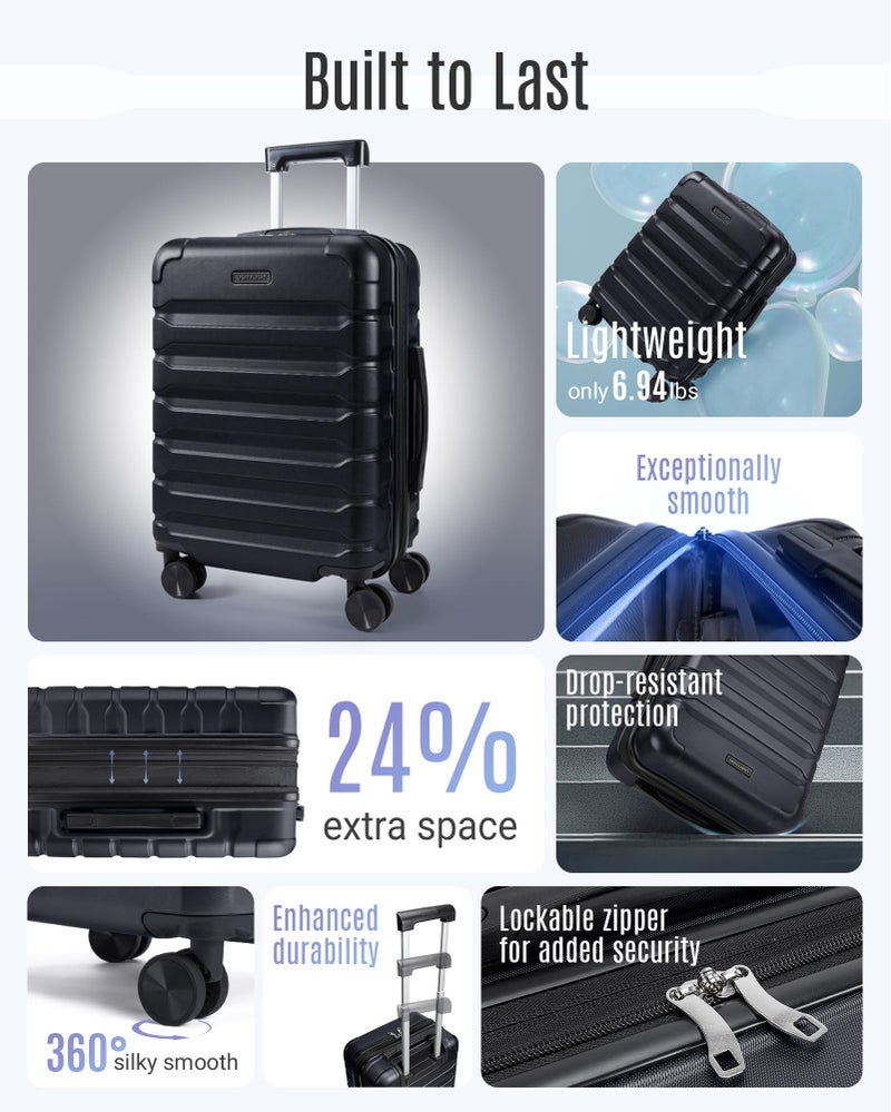 LIGHT FLIGHT Carry On Luggage 22x14x9 Airline Approved, Expandable Carry On Suitcases with Wheels, Lightweight Luggage, Durable Hard Shell 20 Inch Rolling Suit Case for Men Women Travel Black - Image 2
